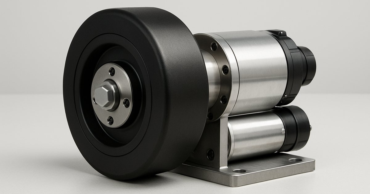 AGV drive wheel assembly with geared BLDC motor, polyurethane wheel, brake and encoder